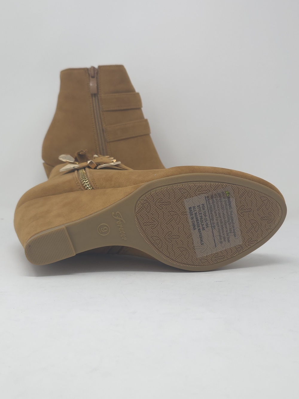 Tan Faux Suede Wedge Ankle Boots Buckle Strap Side Zip Casual Trendy - Picture 5 of 12